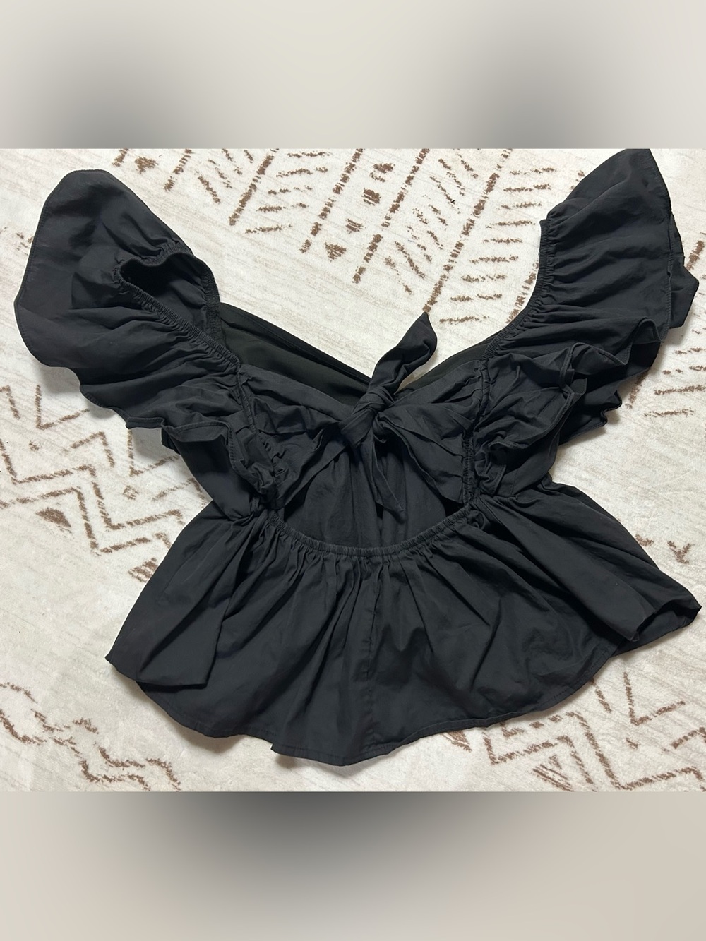Women’s Black Ruffle Sleeve Crop Top - Classic Chic - Picture 3 of 6